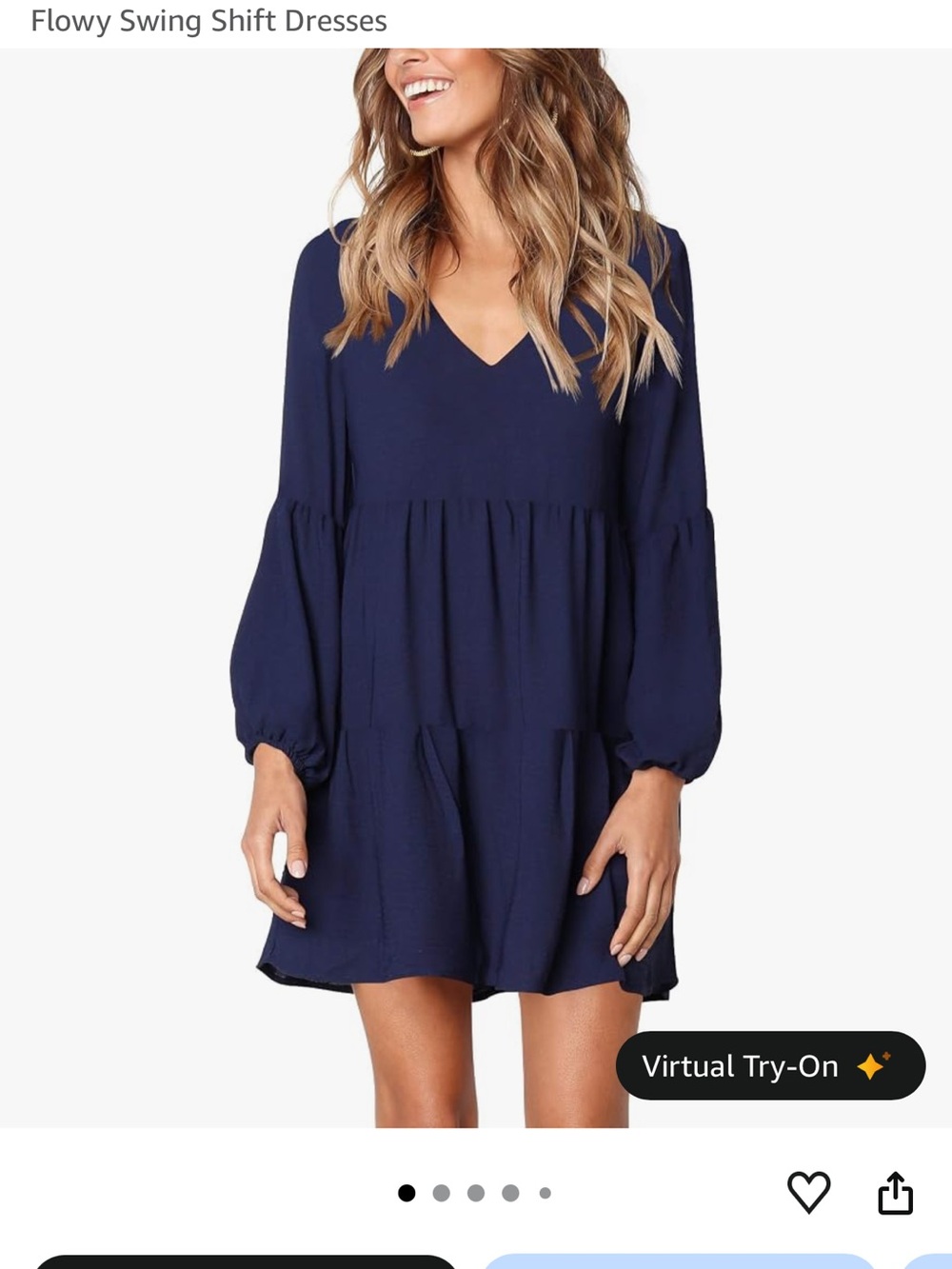 Flowy V-Neck Swing Dress in Navy